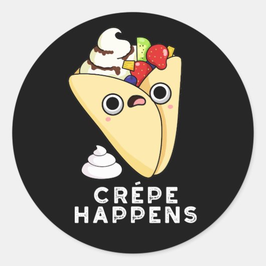 Crepe Happny Food Pun Dark BG Ronde Sticker (Voorkant)