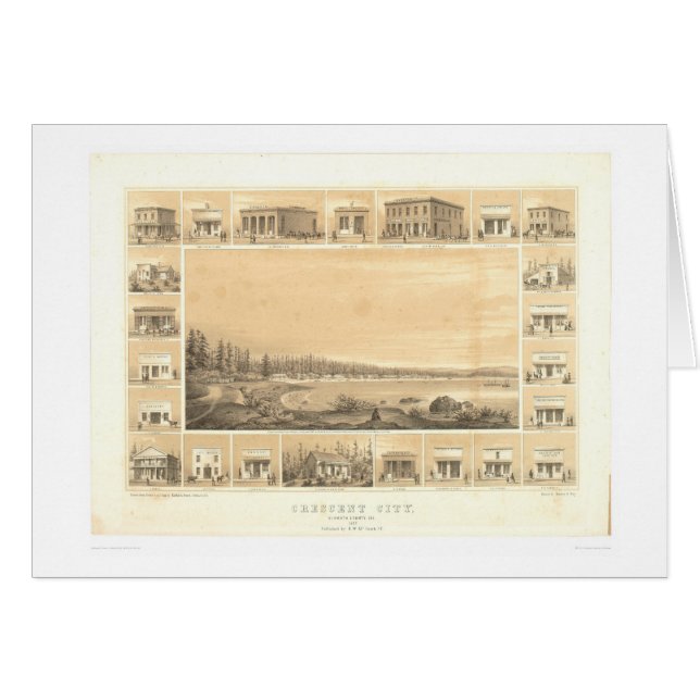 Crescent City, CA. Panoramische kaart 1857 (0465A) (Voorkant Horizontaal)