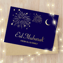 Crescent Firework Gold Foil Eid Mubarak Kaart