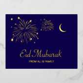 Crescent Firework Gold Foil Eid Mubarak Kaart (Voorkant)