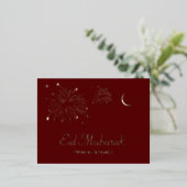 Crescent Firework Roos Gold Foil Eid Mubarak Kaart (Staand Voorkant)