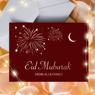 Crescent Firework Roos Gold Foil Eid Mubarak Kaart