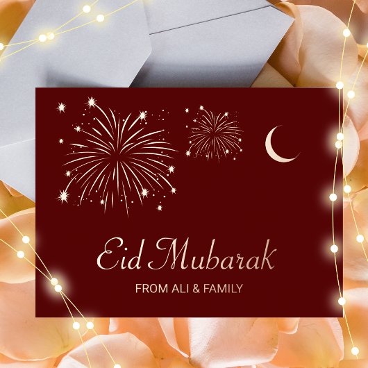 Crescent Firework Roos Gold Foil Eid Mubarak Kaart
