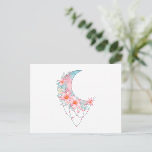 Crescent Floral Moon Briefkaart (Staand voorkant)