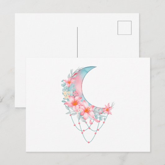 Crescent Floral Moon Briefkaart (Voorkant / Achterkant)