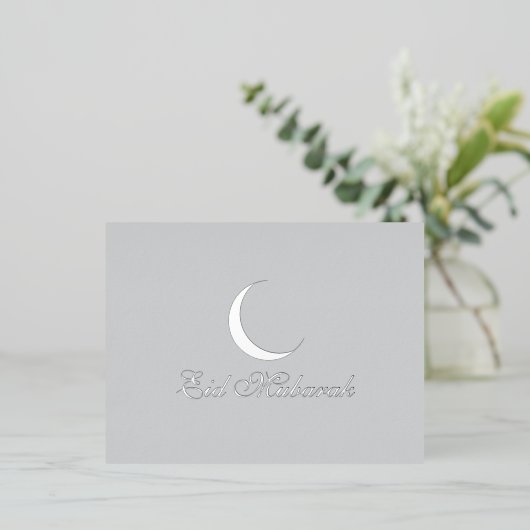Crescent Luxury Silver Foil Eid Mubarak Kaart (Staand Voorkant)