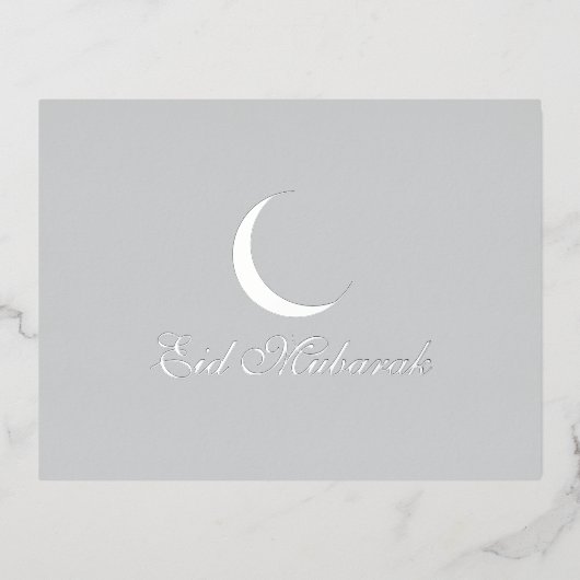 Crescent Luxury Silver Foil Eid Mubarak Kaart (Voorkant)