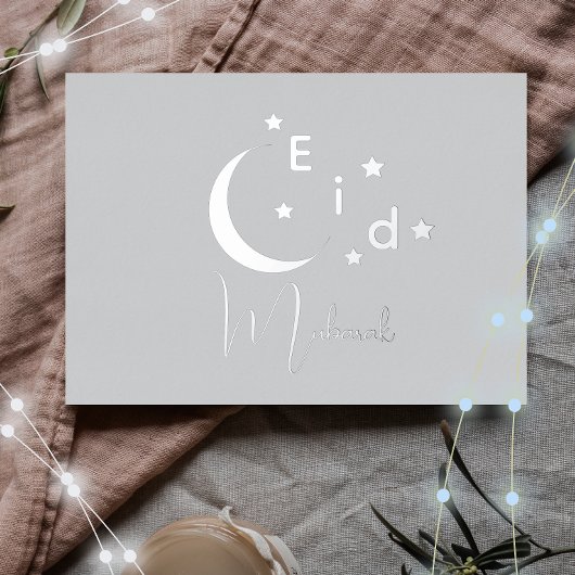 Crescent Luxury Silver Foil Eid Mubarak Kaart
