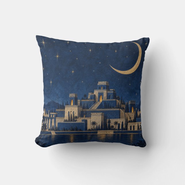 Crescent Maan Blauwe Rivierpaleis Kussen (Voorkant)