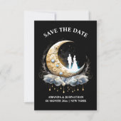 Crescent maan bruids paar silhouet celestisch save the date (Voorkant)