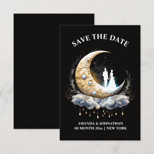 Crescent maan bruids paar silhouet celestisch save the date (Voorkant / Achterkant)