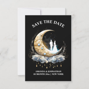 Crescent maan bruids paar silhouet celestisch save the date