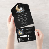 Crescent maan bruids paar silhouet hemellichaam all in one uitnodiging (Afscheurbaar)