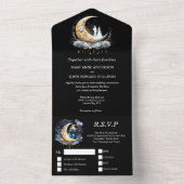 Crescent maan bruids paar silhouet hemellichaam all in one uitnodiging (Binnen)