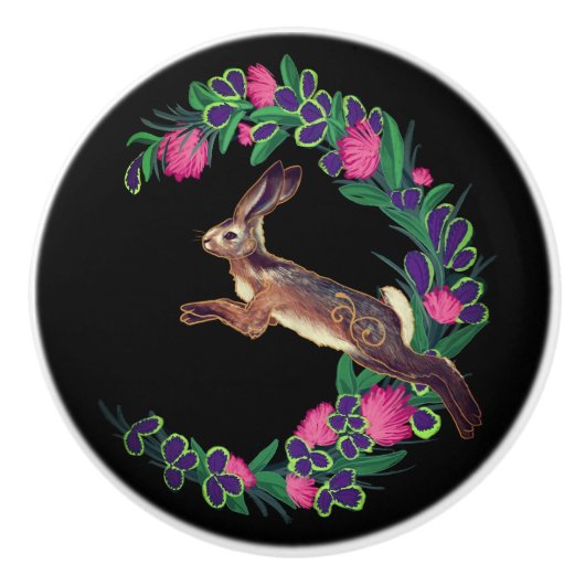 Crescent Maan March Hare Keramische Knop (Voorkant)