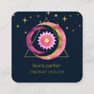 Crescent Maan Mystic Lotus Bloem Healing Energie Vierkante Visitekaartje