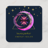 Crescent Maan Mystic Lotus Bloem Healing Energie Vierkante Visitekaartje (Voorkant)