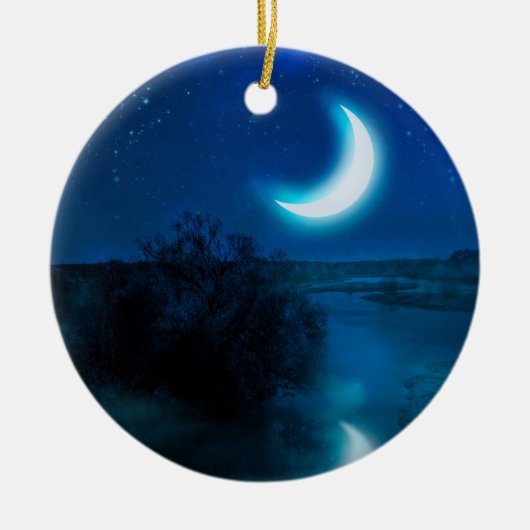 Crescent maan over rivier in valley keramisch ornament (Voorkant)