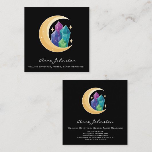 Crescent Moon and Crystals Square Visitekaartje (Voorkant / Achterkant)