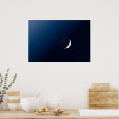 Crescent Moon and Dark Side Indigo Sky Stars Poster (Keuken)