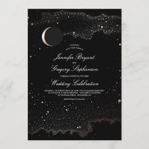Crescent Moon and Night Stars Modern Wedding Kaart