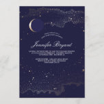 Crescent Moon and Night Stars Sweet 16 Kaart<br><div class="desc">'s avonds betoverd - sterrennavy-verjaardagsfeest - zoete 16 uitnodigingen met gouden folieeffectsterren en halve maan.</div>