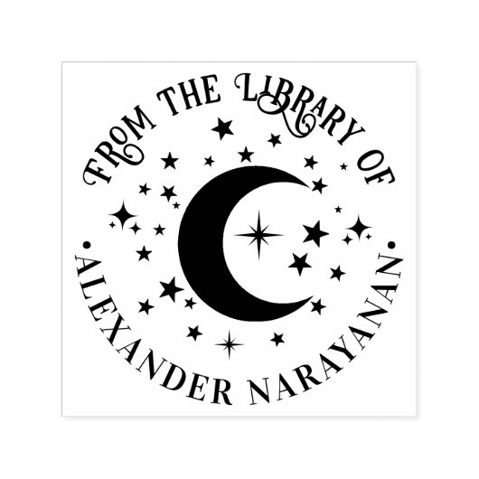 Crescent Moon and Stars "Uit de bibliotheek van" N Zelfinktende Stempel (Design)