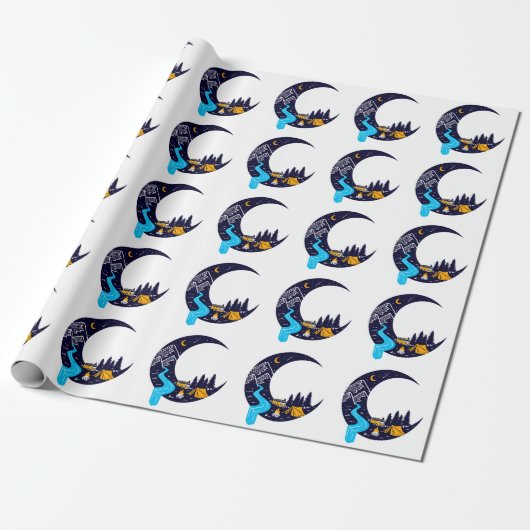 Crescent Moon Avontuur Camping Cadeaupapier (Uitgerold)