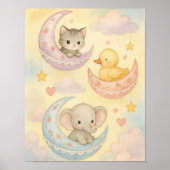 Crescent Moon Baby Animals Baby Girl Nursery Poster (Voorkant)