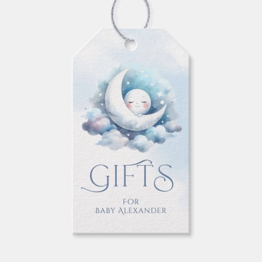 Crescent Moon Baby Gezicht Geschenken Typografie Cadeaulabel (Voorkant)