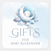 Crescent Moon Baby Gezicht Geschenken Typografie Vierkante Sticker (Voorkant)
