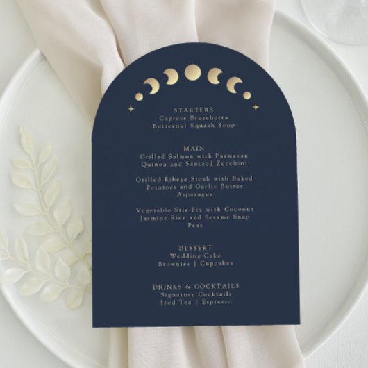 Crescent Moon Blue Arch Wedding Menu Kaart