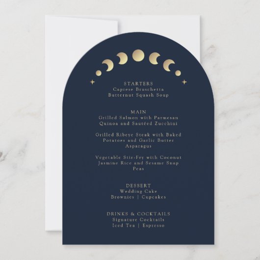 Crescent Moon Blue Arch Wedding Menu Kaart (Voorkant)