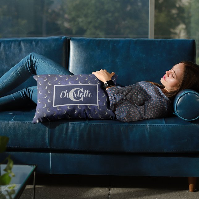 Crescent Moon Blue Celestial Custom Monogram Accent Kussen (Crescent Moon Blue Celestial Custom Monogram Accent Pillow
)
