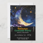 Crescent Moon Blue Sky en Sterren Zwart Halloween Kaart (Voorkant)