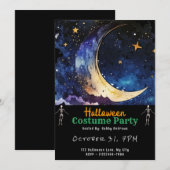 Crescent Moon Blue Sky en Sterren Zwart Halloween Kaart (Voorkant / Achterkant)