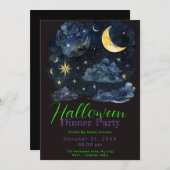 Crescent Moon Blue Wolken Halloween Diner Party Kaart (Voorkant / Achterkant)