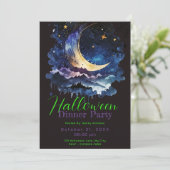 Crescent Moon Blue Wolken Halloween Diner Party Kaart (Staand voorkant)