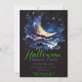 Crescent Moon Blue Wolken Halloween Diner Party Kaart