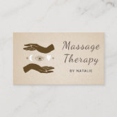 Crescent Moon & Boho Hands Massage Therapist Brown Visitekaartje (Voorkant)