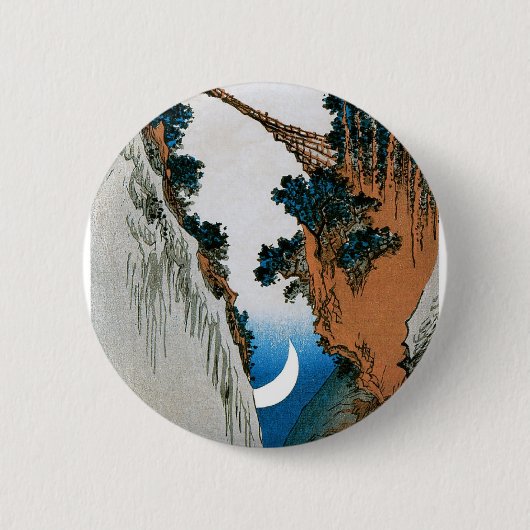 Crescent Moon, Bridge en Waterfall. Japan. Ronde Button 5,7 Cm (Voorkant)