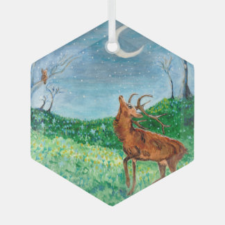 Crescent Moon Buck Glas Ornament