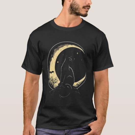 Crescent Moon Cat Kitten Astronomy Creepy Night T-shirt (Voorkant)