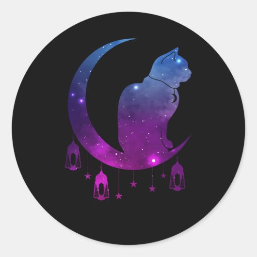 Crescent Moon Cat Mystical Pastel Gothic Spirituee Ronde Sticker (Voorkant)