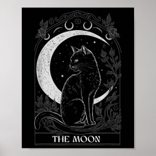 Crescent Moon Cat Tarot Kaart Graphic voor Tarot C Poster