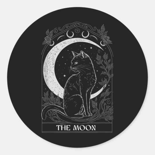 Crescent Moon Cat Tarot Kaart Graphic voor Tarot C Ronde Sticker (Voorkant)