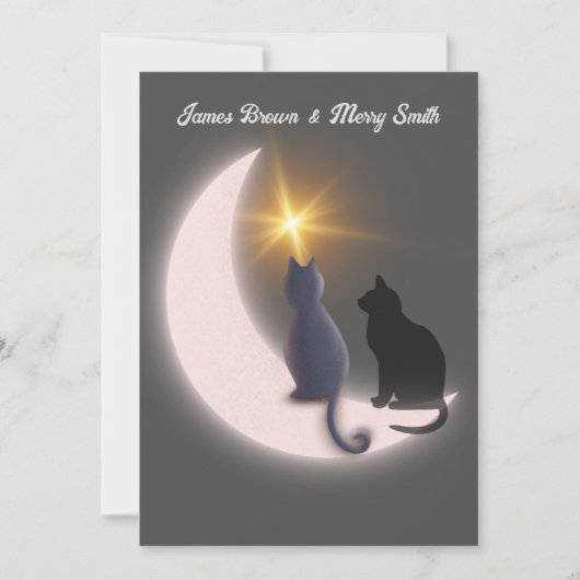 Crescent Moon Cats in Love Gold Star Weddenschap Kaart (Voorkant)