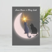 Crescent Moon Cats in Love Gold Star Weddenschap Kaart (Staand voorkant)