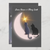 Crescent Moon Cats in Love Gold Star Weddenschap Kaart (Voorkant / Achterkant)