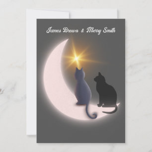 Crescent Moon Cats in Love Gold Star Weddenschap Kaart